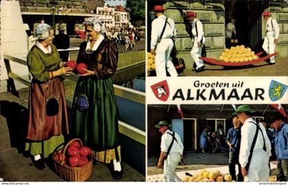 CPA Alkmaar Nordholland Niederlande, Szenen vom Käsemarkt, Frauen in Trachten