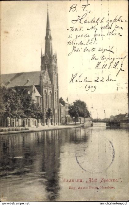 CPA Haarlem Nordholland Niederlande, Kirche, Wasserweg, Stadtansicht, von Anton Boise