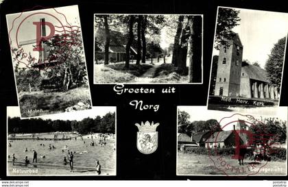 Groeten uit Norg Molen Ned Herv Kerk Dorpsgezicht Natuurbad  DRENTHE HOLLAND HOLANDA NETHERLANDS