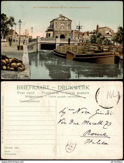 Postkaart Rotterdam Rotterdam SCHIEKADE MET DELFTSCHEPOORT 1910