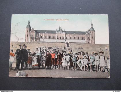 Niederlande 1907 AK Vlissingen Grand Hotel mit Bahnpost Stempel Rotterdam - Vlissingen V nach Lehe Deutschland gesendet