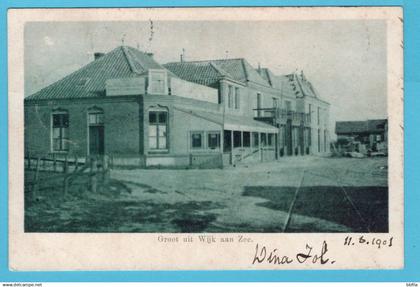 NEDERLAND prentbriefkaart Groet uit Wijk aan Zee 1901 treinstempel Amsterdam-Uitgeest grootrond - Alkmaar