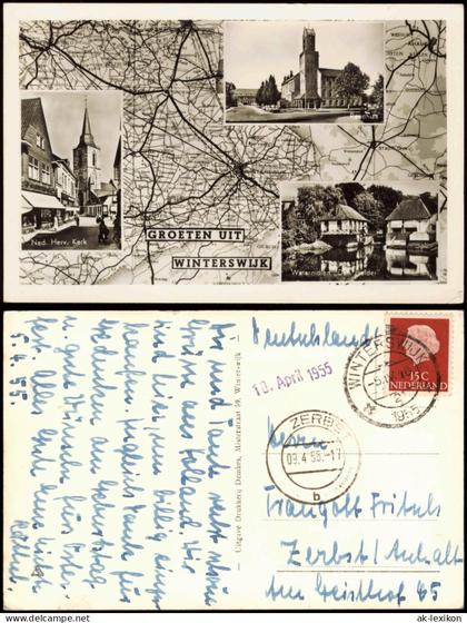 Postkaart Winterswijk Mehrbildkarte Ortsansichten auf Umgebungskarte 1955