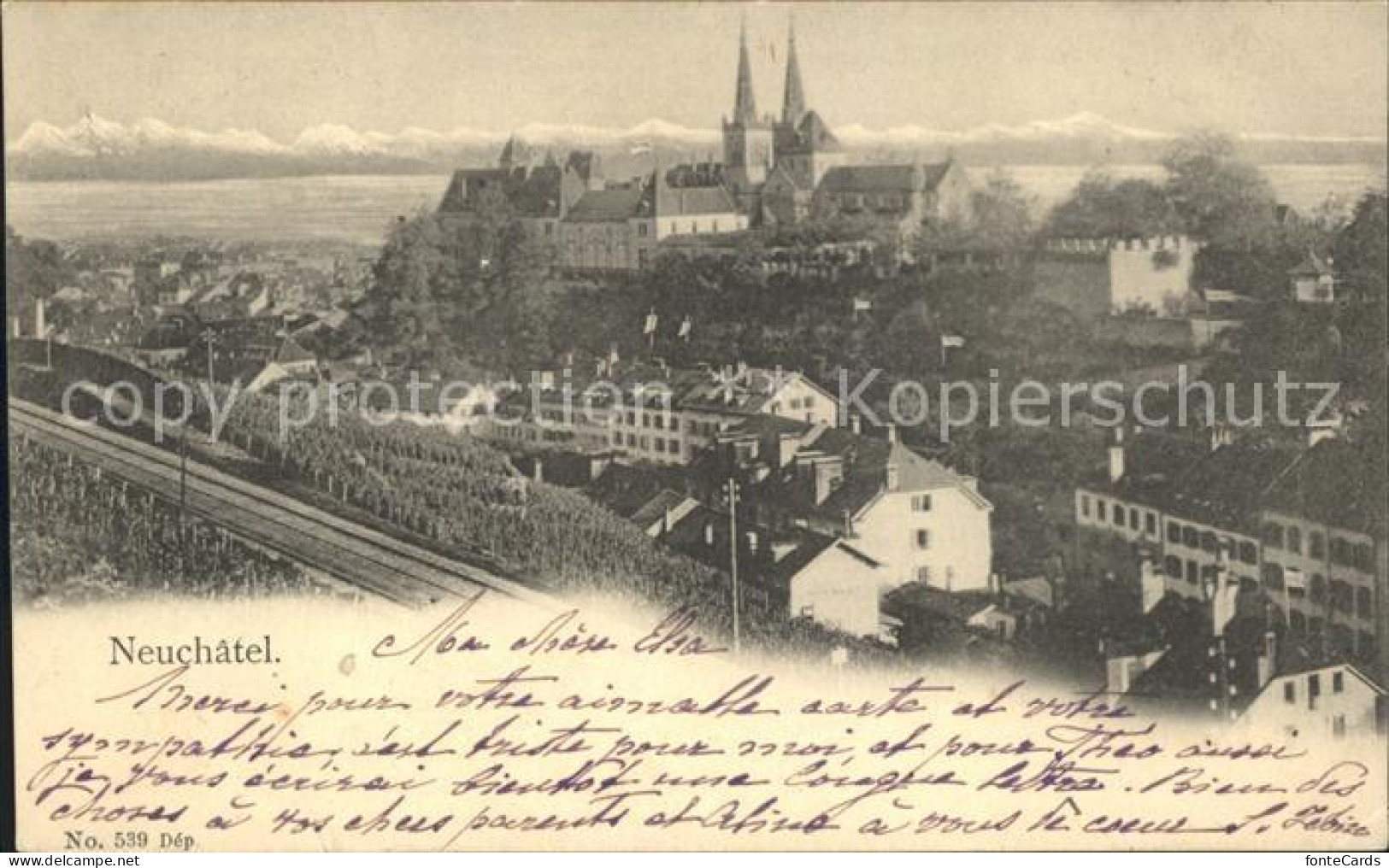 Neuchatel NE Blick zum Schloss Neuenburgersee Alpen