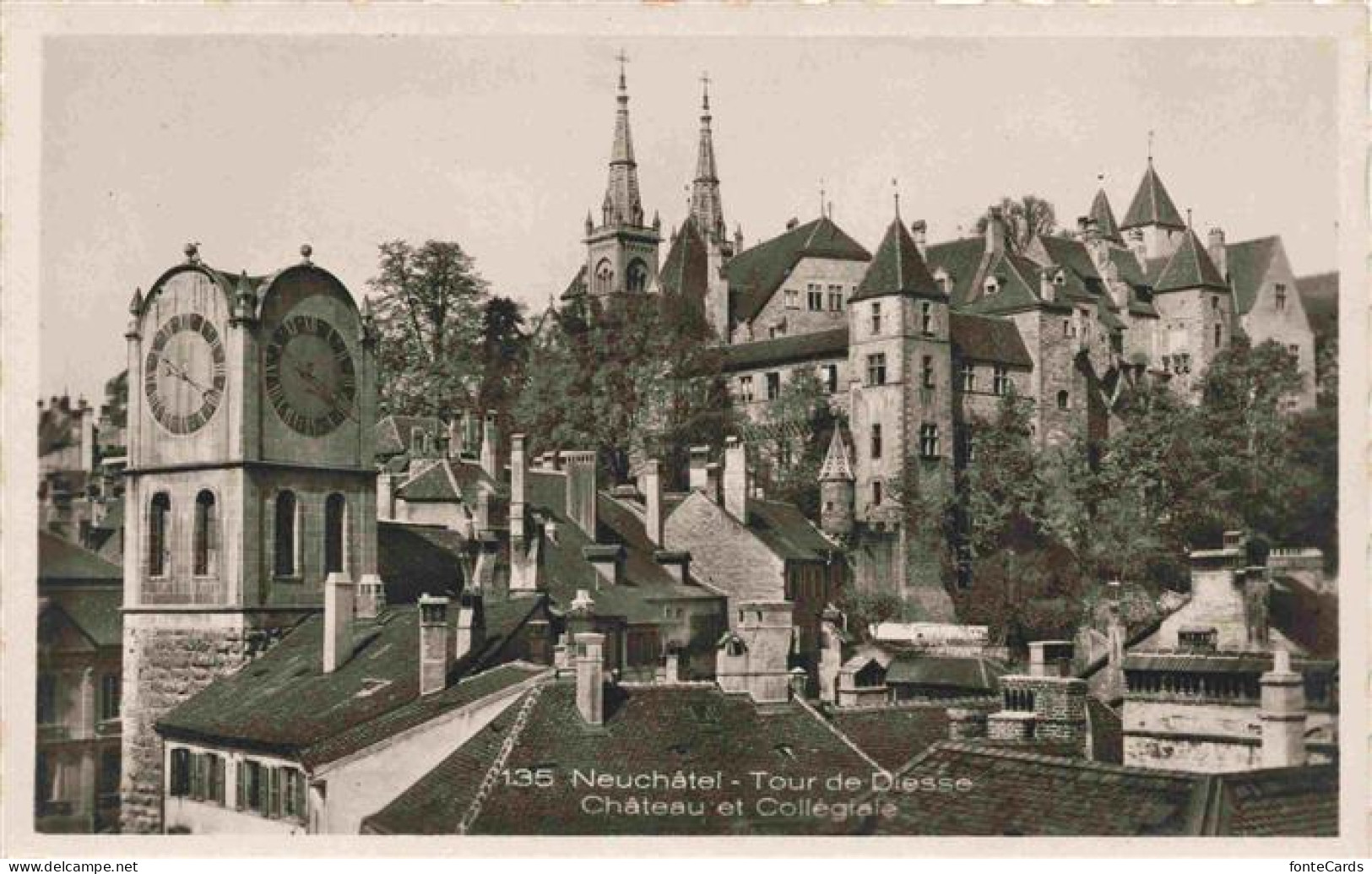 Neuchatel NE Tour de Diesse Chateau et Collegiale