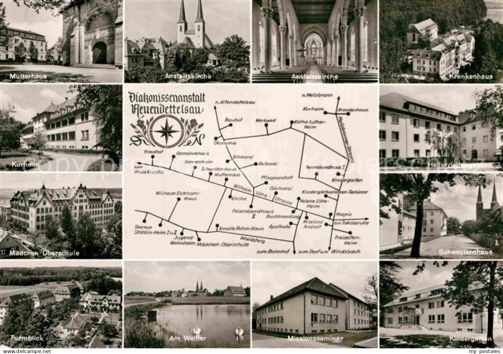 Neuendettelsau Teilansichten Diakonissenstadt Gebaeude Kirche Weiher
