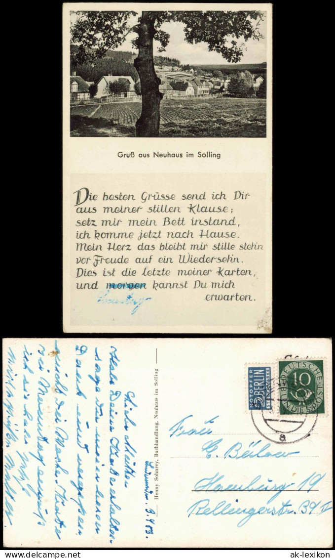 Neuhaus Solling-Holzminden Gruß aus Neuhaus Solling (Ortsansicht & Spruch) 1953