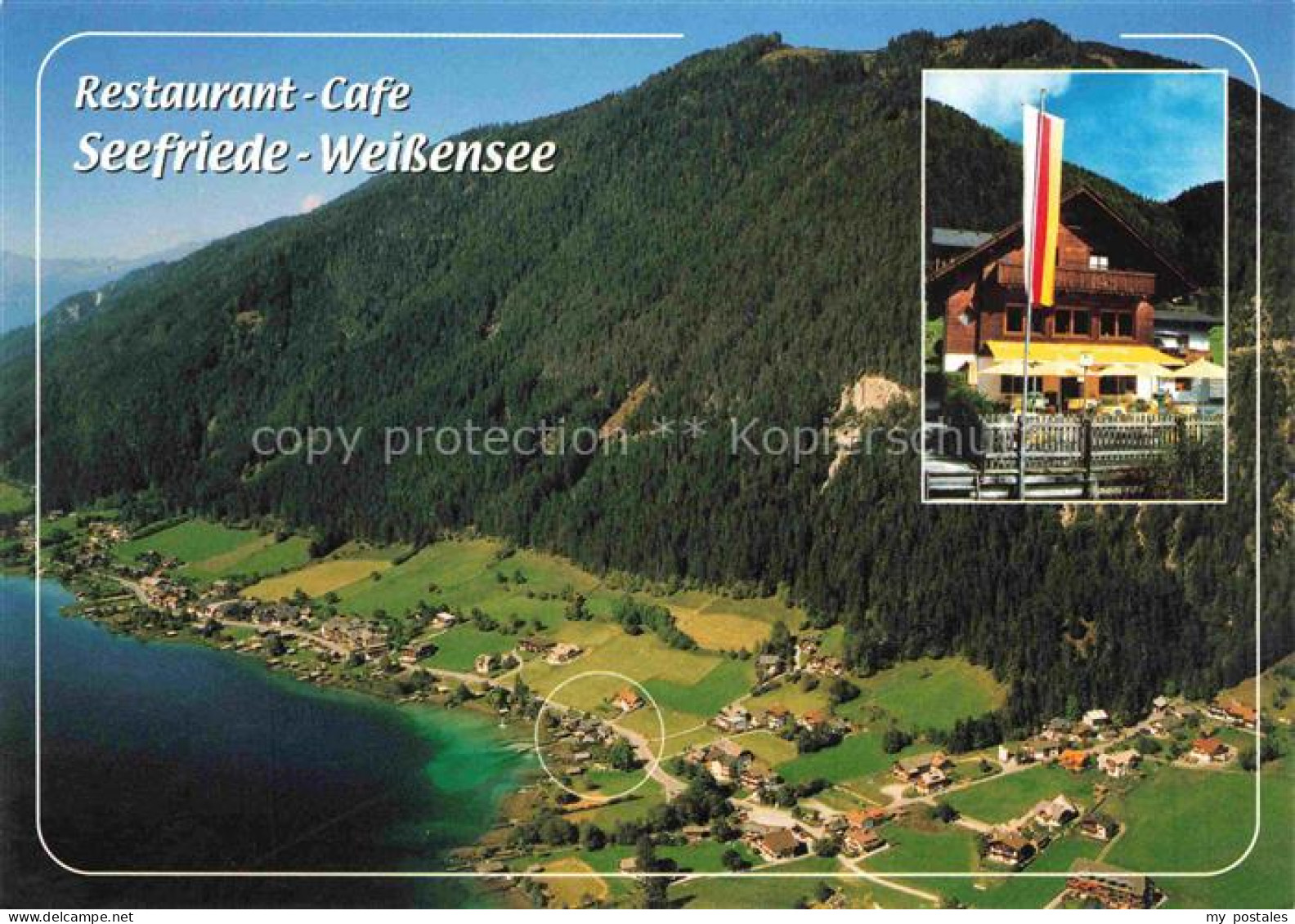 Neusach Weissensee Kaernten AT Luftbild Restaurant-Cafe-Seefriede Weissensee See