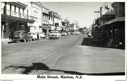 new zealand, MARTON, Main Street, Cars (1950s) RPPC