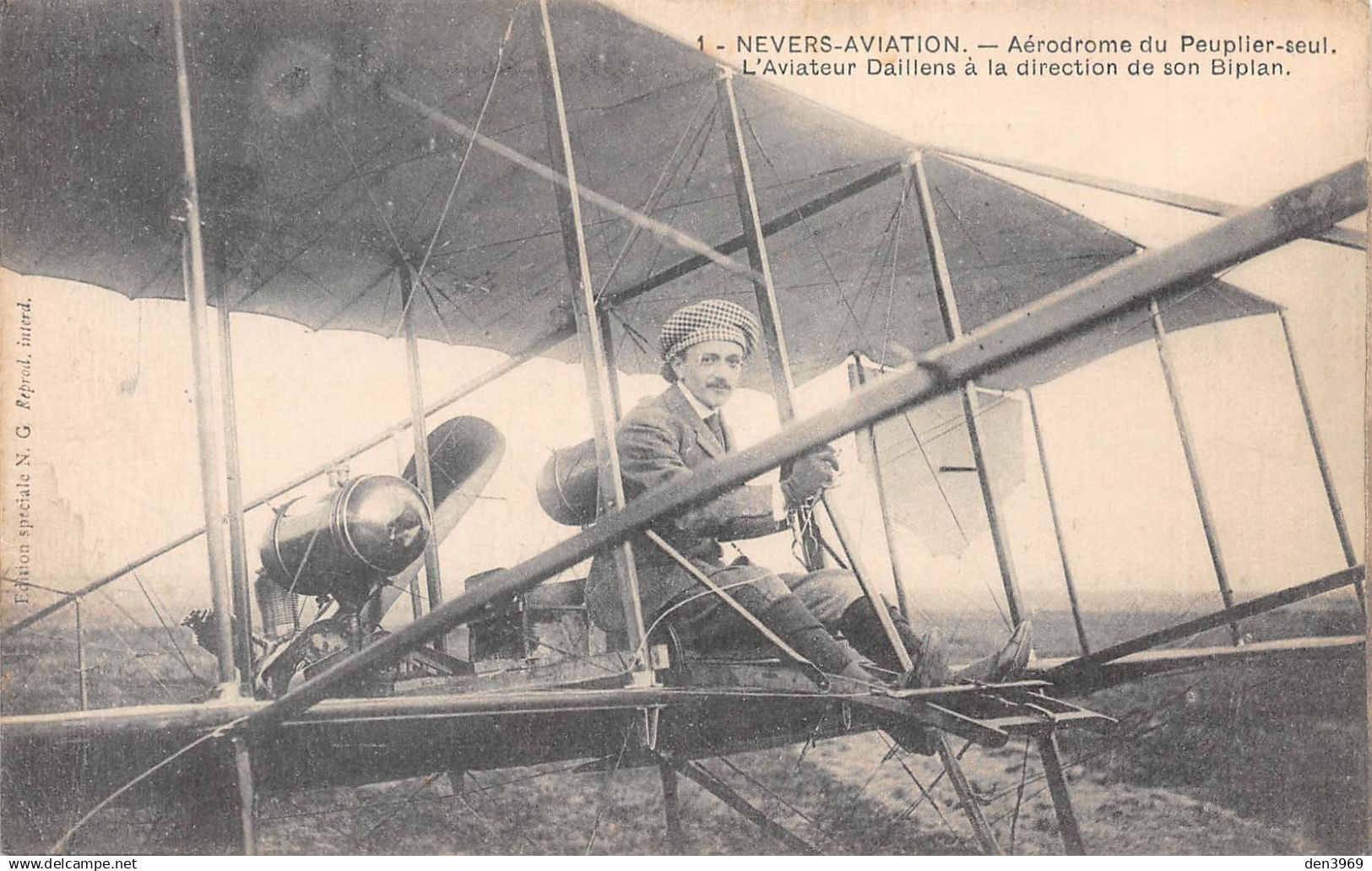 NEVERS (Nièvre) - Aviation - Aérodrome du Peuplier-seul, L'Aviateur Daillens et son Avion Biplan - Voyagé 1911 (2 scans)