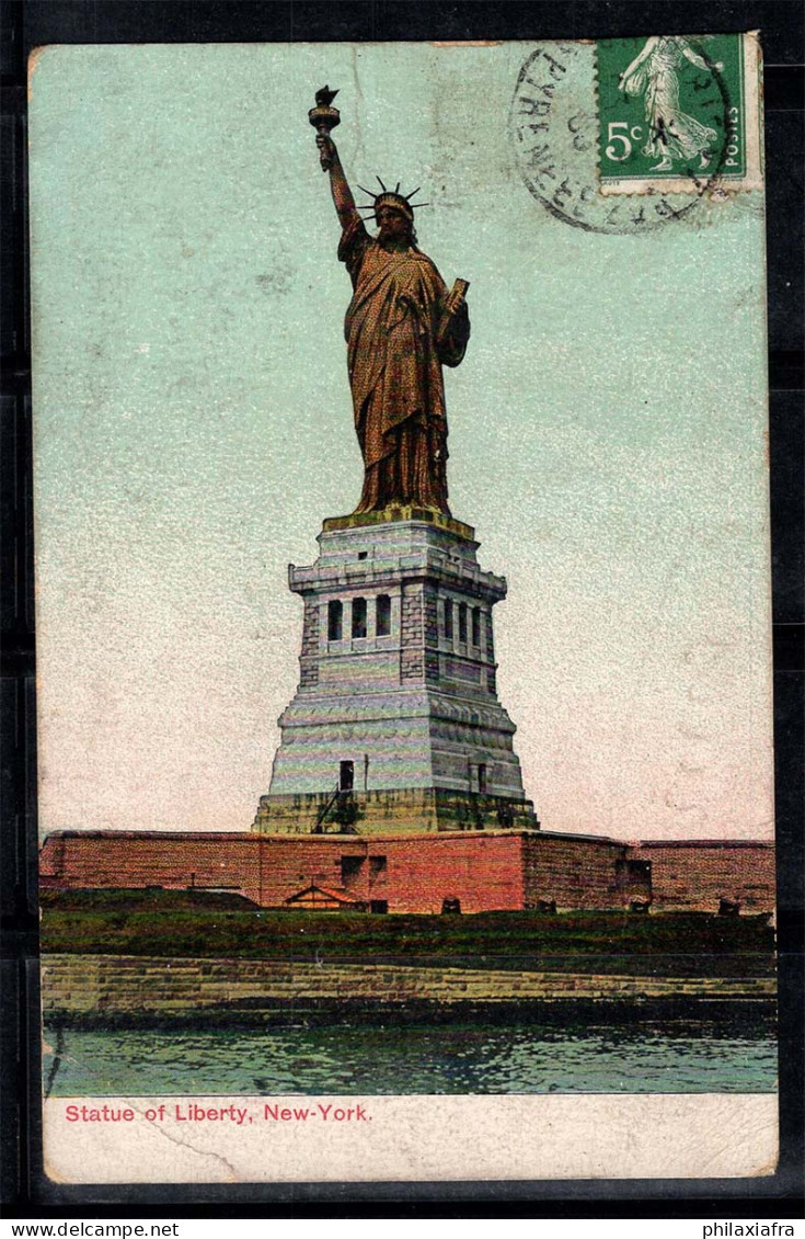 New York 1908 Carte postale 40% voyagée Statue de la Liberté