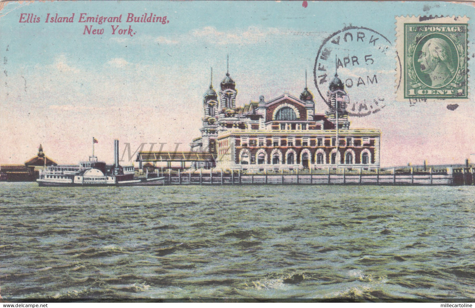 NEW YORK CITY - Ellis Island Emigrant Building, Postcard 1914 to Italy