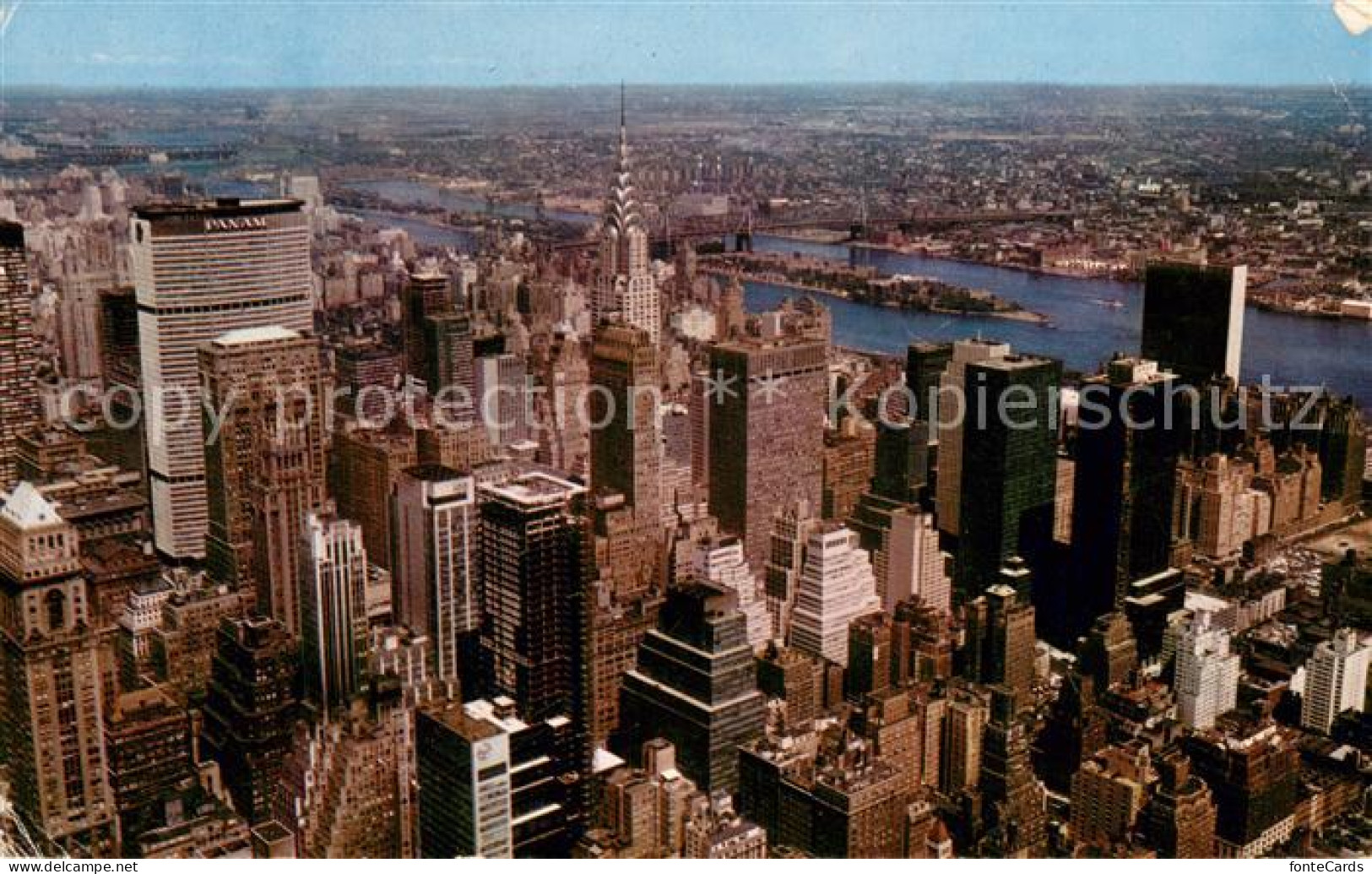 New York City PanAm Building Chrysler Building United Nations and East River