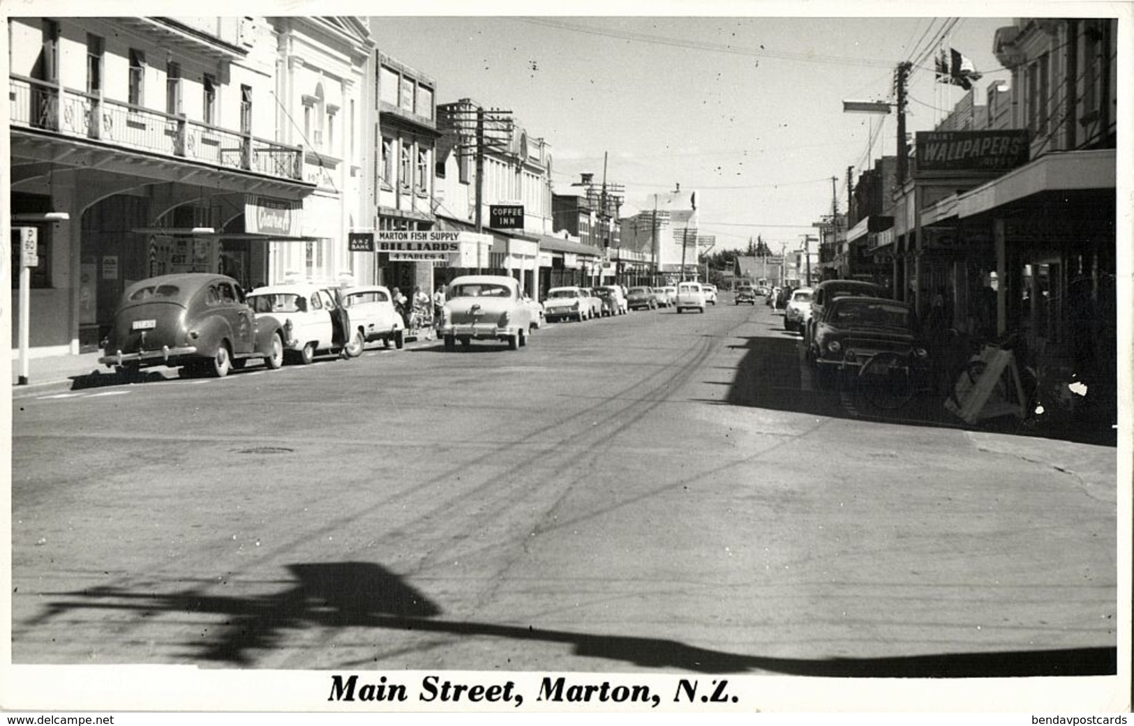 new zealand, MARTON, Main Street, Cars (1950s) RPPC