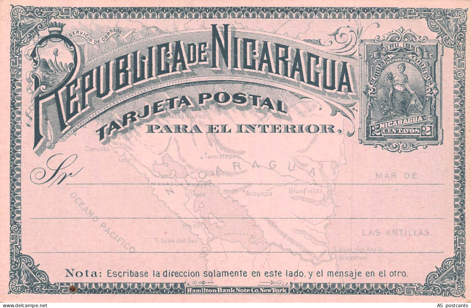 Nicaragua 1890's 2 Cent Map unused postal stationery C363