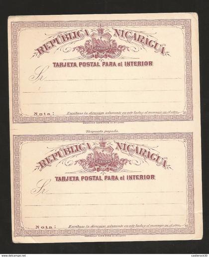 E)1898 NICARAGUA, 2 CENTAVOS SHIELD, AMERICAN BANKNOTE,  POSTCARD