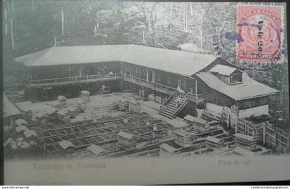 O) 1907 NICARAGUA, COAT OF ARMS SURCHARGED VERTICALLY IN BLACK VALOR 200. COFFEE FARM OLD POSTCARD -​RURAL LANDSCAPE, XF