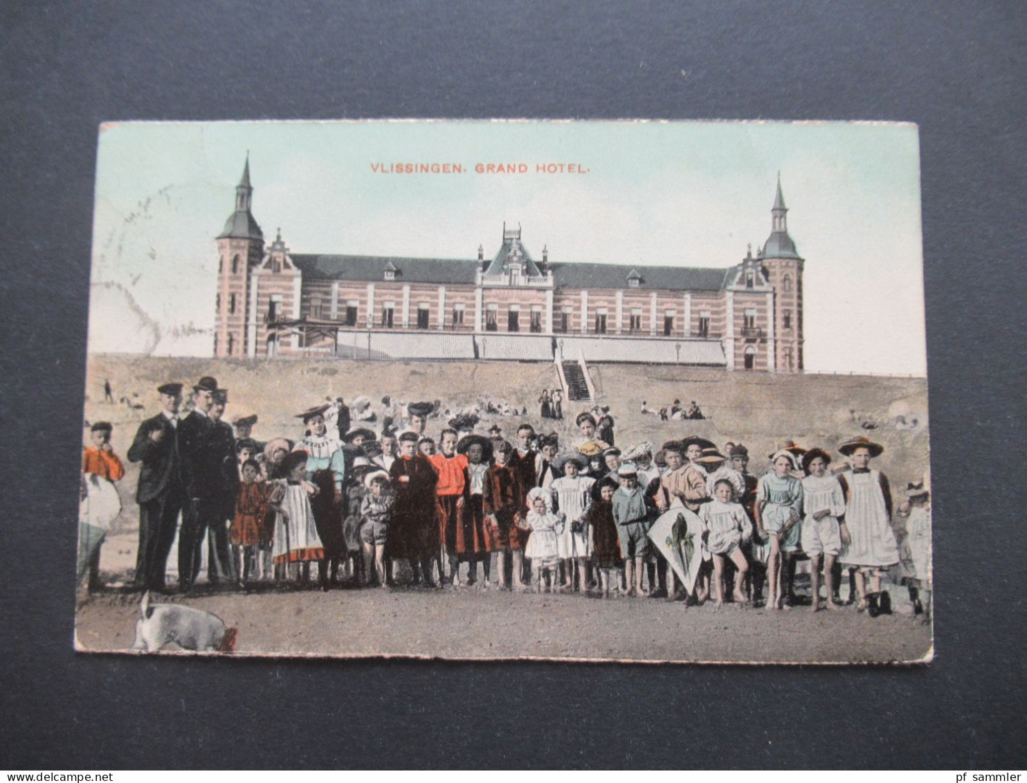 Niederlande 1907 AK Vlissingen Grand Hotel mit Bahnpost Stempel Rotterdam - Vlissingen V nach Lehe Deutschland gesendet