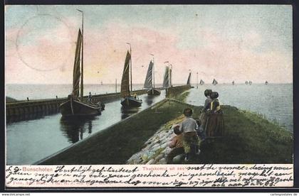 AK Bunschoten, Thuiskomst uit zee, Kinder & Segelboote