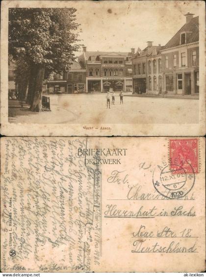 Postkaart Assen Geschäfte - Marktplatz 1920