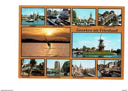 cpm - Friesland - SNEEK HARLINGEN HINDELOOPEN LANGWEER DOKKUM HEEG BOLSWARD SLOTEN LEEUWARDEN péniche