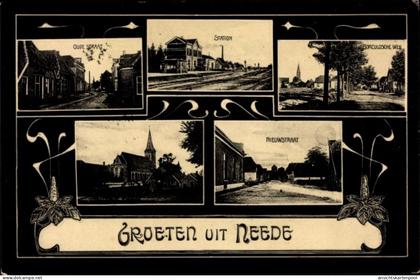 CPA Neede Berkelland Gelderland, Station, Kerk, Oude Straat, Nieuwstraat