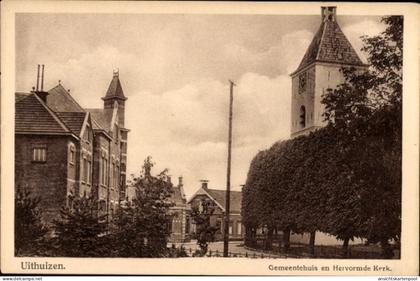 CPA Uithuizen Groningen Niederlande, Rathaus, Herv. Kirche