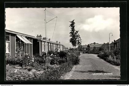 AK Lelystad, gepflasterter Weg mit Wohnhäusern