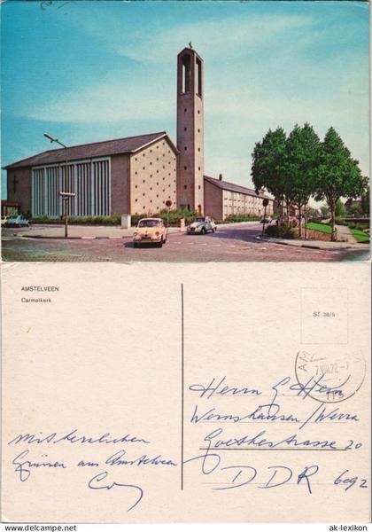 Postkaart Amstelveen Carmelkerk Strassen Partie Kirche, Autos 1972