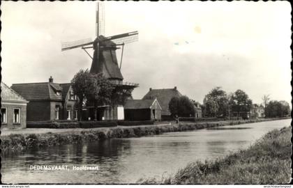 CPA Dedemsvaart Overijssel Niederlande, Mühle, Kanal, Häuser, Bäume, schwarz-weiß