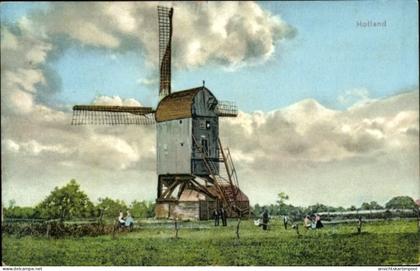 CPA Wierden Overijssel, Windmühle, grüne Wiese, Wolken, Holland