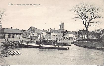 Nederland - SLUIS - Draaiende boot en torenzicht - Uitg. A. de Pauw
