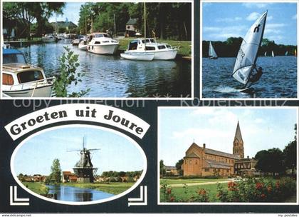 Joure Bootsliegeplatz Windsurfer Muehle Kirche