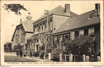 CPA Stavenisse Zeeland Niederlande, Ned. Herv. Kerk en openb. lag. School