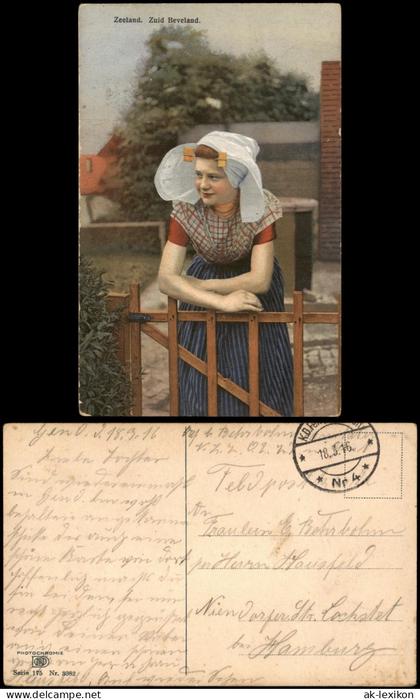.Seeland/Zeeland Zeeland. Zuid Beveland. Typen Trachten Frau vor Bauernhaus 1916