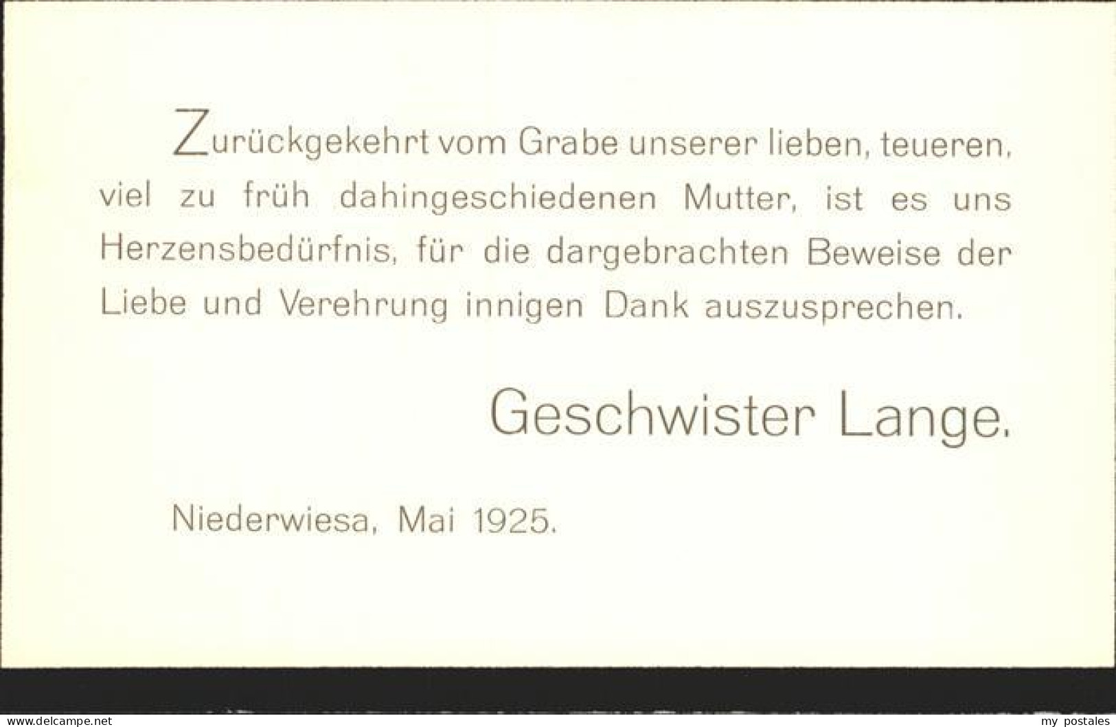 Niederwiesa Trauerkarte