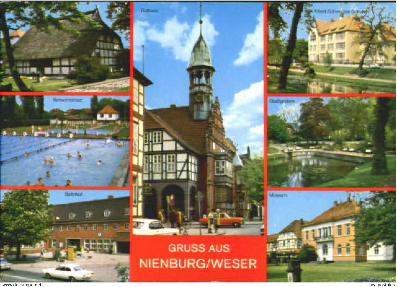 Nienburg Weser Nienburg Rathaus Schwimmbad Museum Bahnhof Schule  x 1991