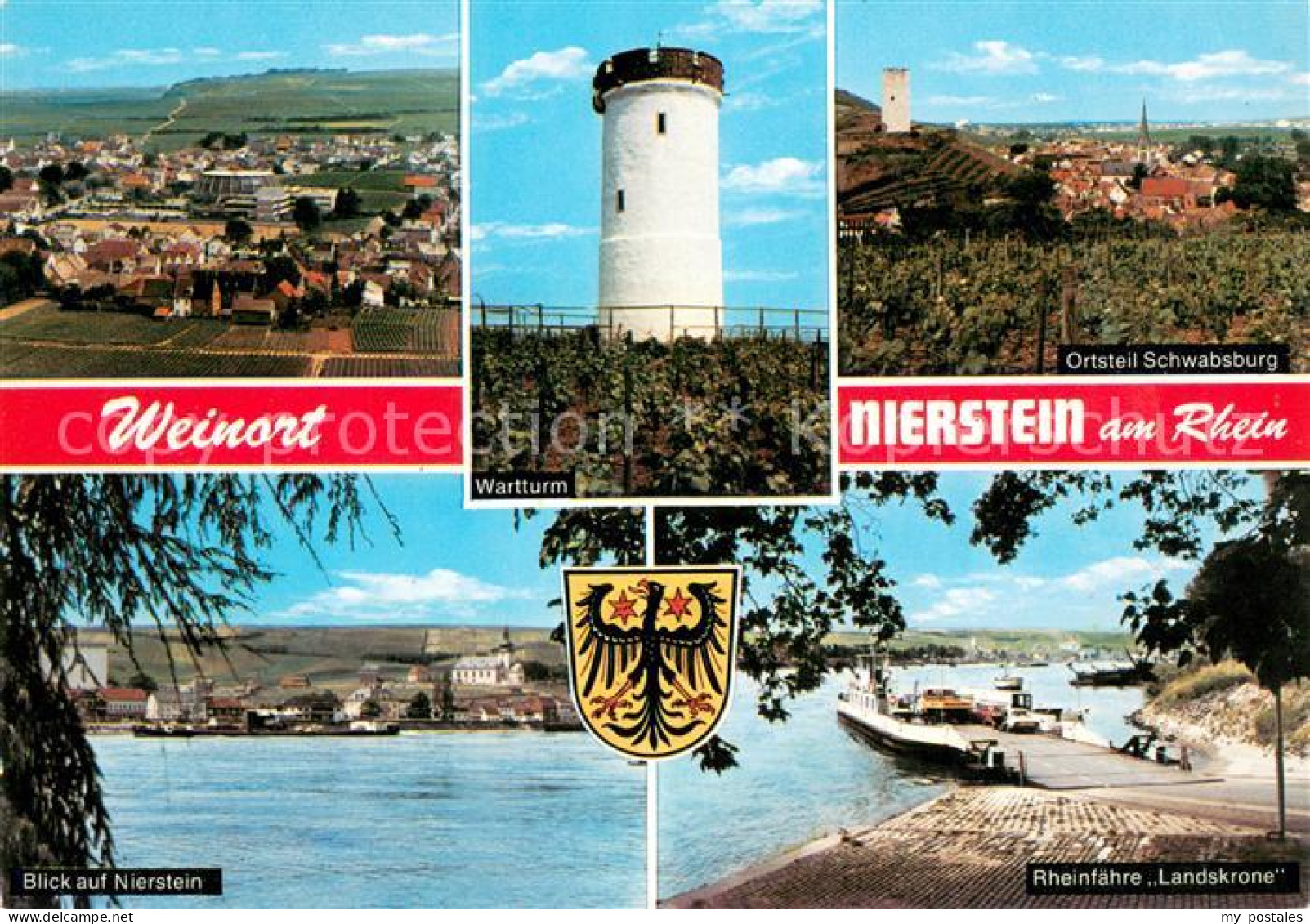 Nierstein Rhein Fliegeraufnahme Wartturm OT Schwabsburg Nierstein Rheinfaehre La