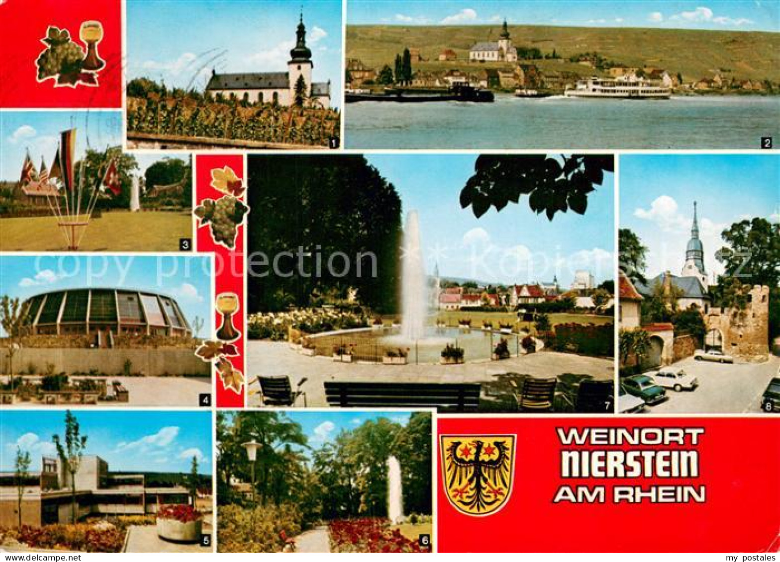 Nierstein Rhein Kirche Rhein Faehre Parkanlagen Sporthalle Schule Wasserspiele