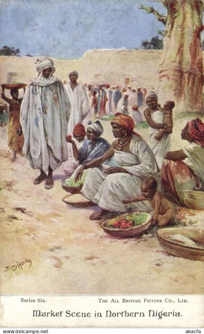 PC NIGERIA MARKET SCENE IN NORTHERN NIGERIA VINTAGE POSTCARD (b69347)