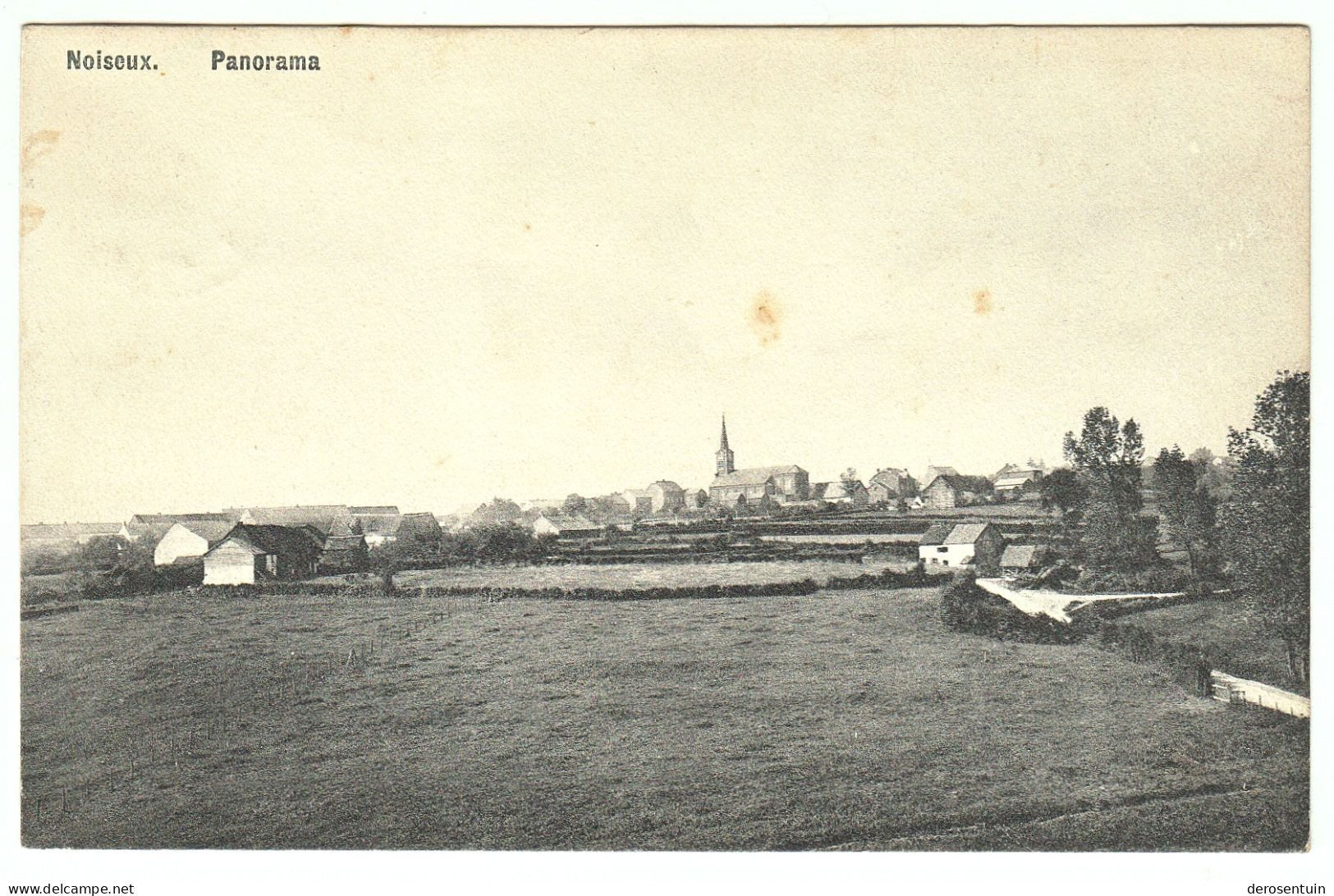 Noiseux. Panorama [Somme-Leuze Noiseux le village église de vue panoramique zicht op champs velden nature]