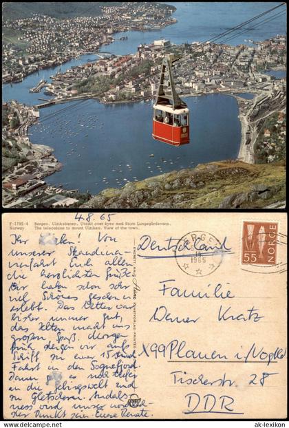 Postcard Bergen Bergen Ulriksbanen - Seilbahn 1965