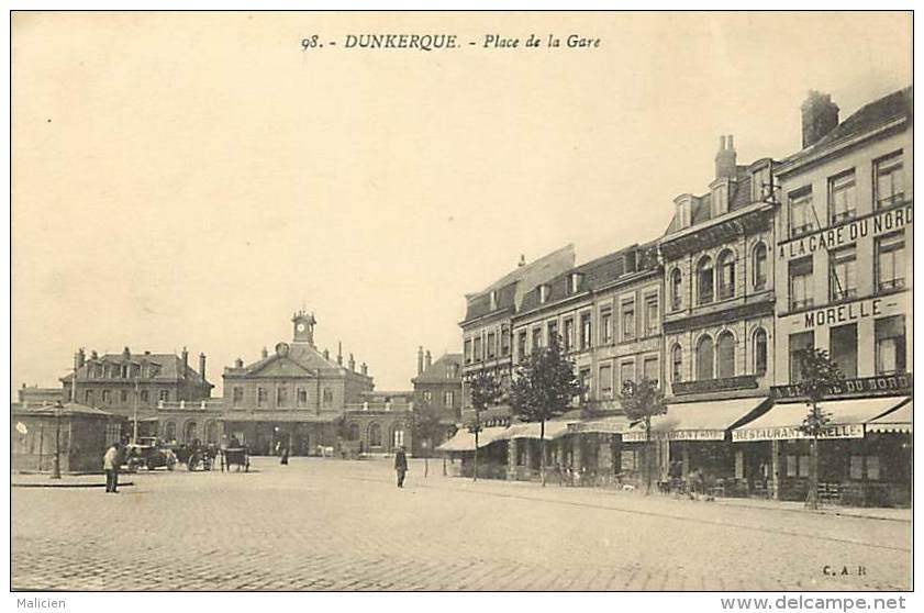 nord - ref U 474 - dunkerque - place de la gare - hotel restaurant morelle - a la gare du nord - carte bon etat -
