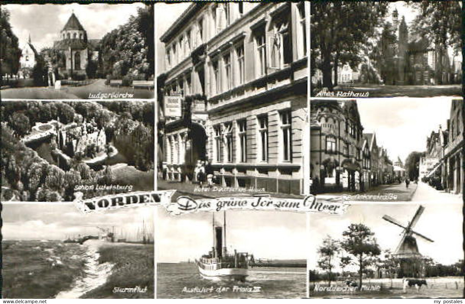 Norden Ostfriesland Norden Rathaus Kirche Flut Muehle x 1965