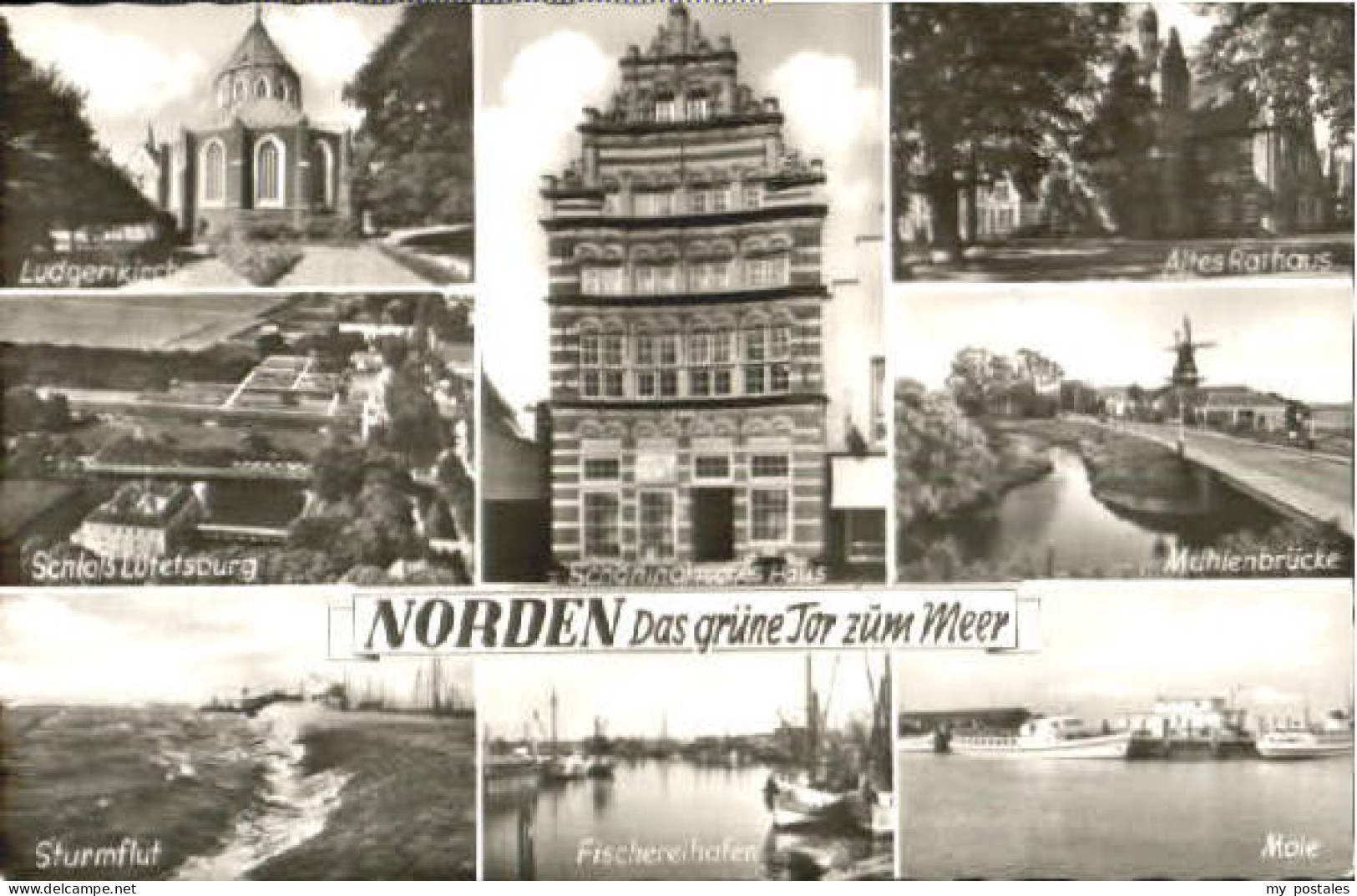 Norden Ostfriesland Norden Schloss Flut Bruecke Mole ungelaufen ca. 1955