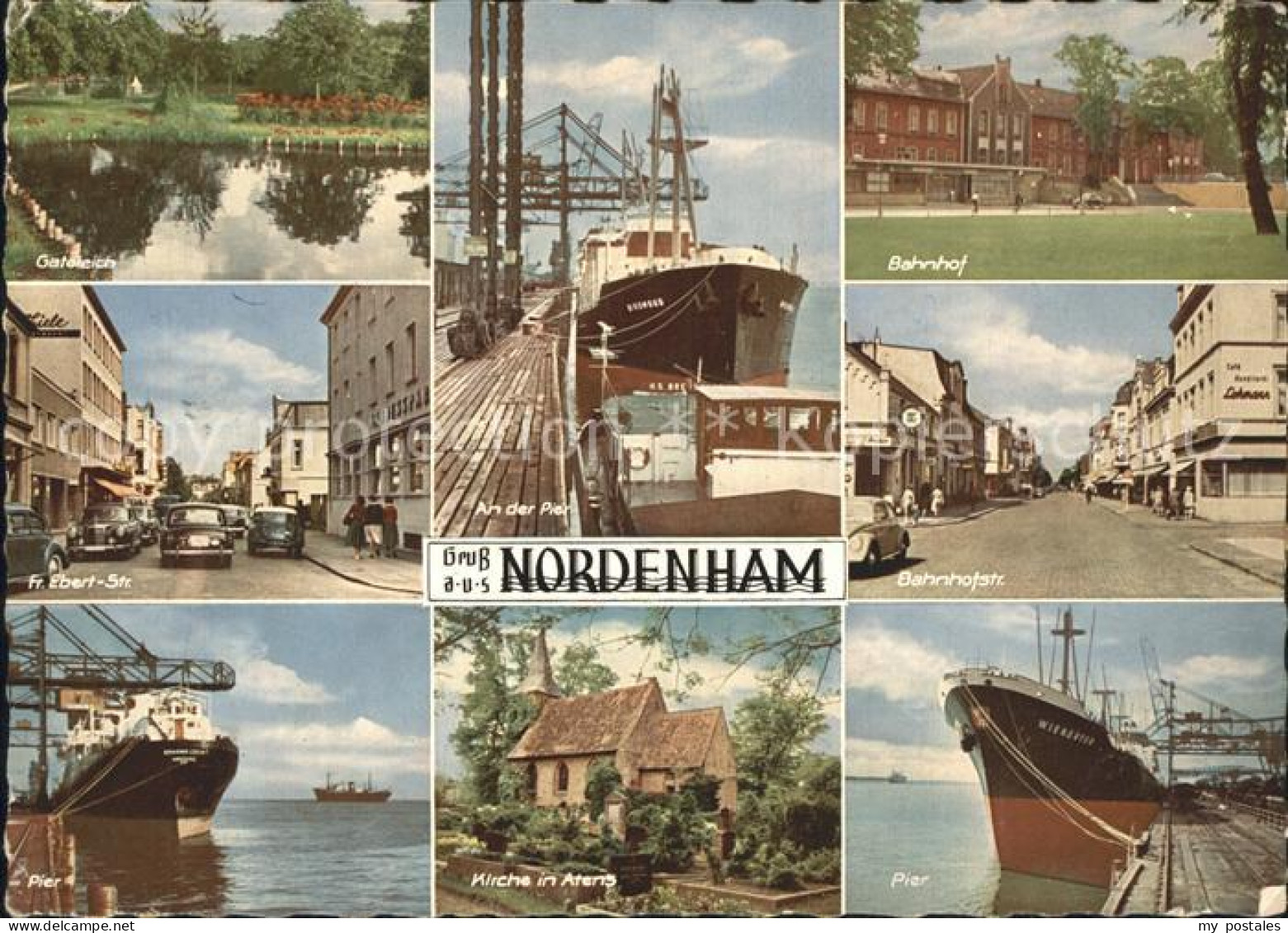 Nordenham Wesermarsch Niedersachsen Gartenteich Hafen Pir mit Schiff Wieneriga