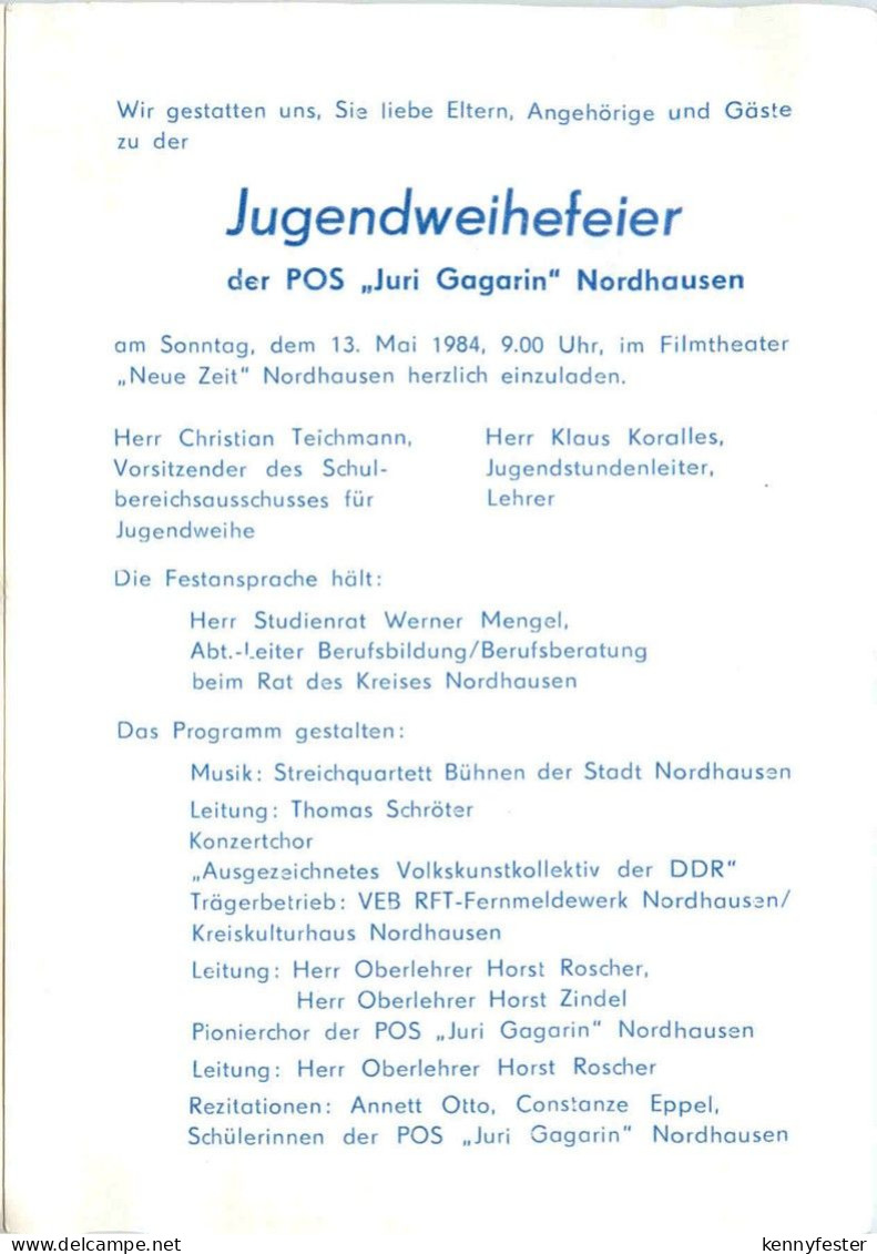 Nordhausen - Karte zur Jugendweihefeier