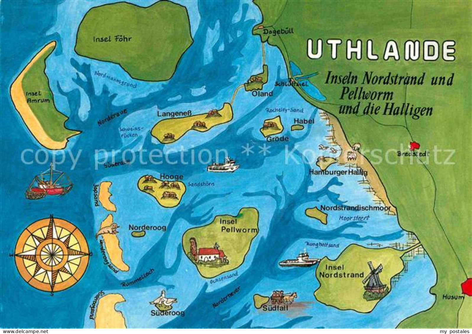Nordstrand Inseln Nordstrand und Pellworm und die Halligen Landkarte