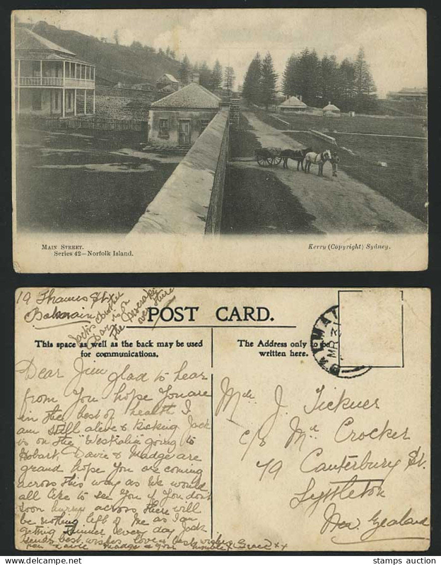 NORFOLK ISLAND, MAIN STREET Street Scene Horse Darwn Cart Old Postcard Australia