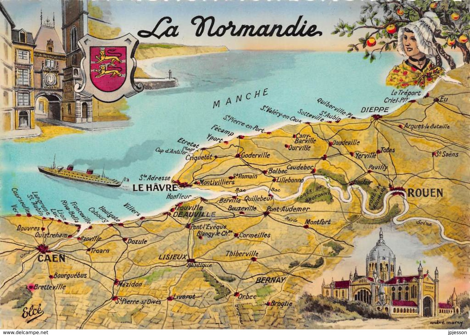 NORMANDIE   LA COTE NORMANDE - CARTE DESSINEE   ILLUSTRATEUR  ANDRE MARCY